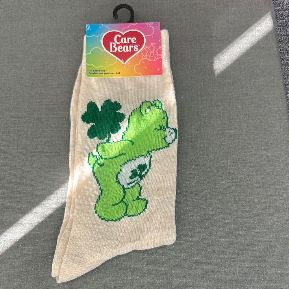 Care Bears Cream Socks with Green Bear Design